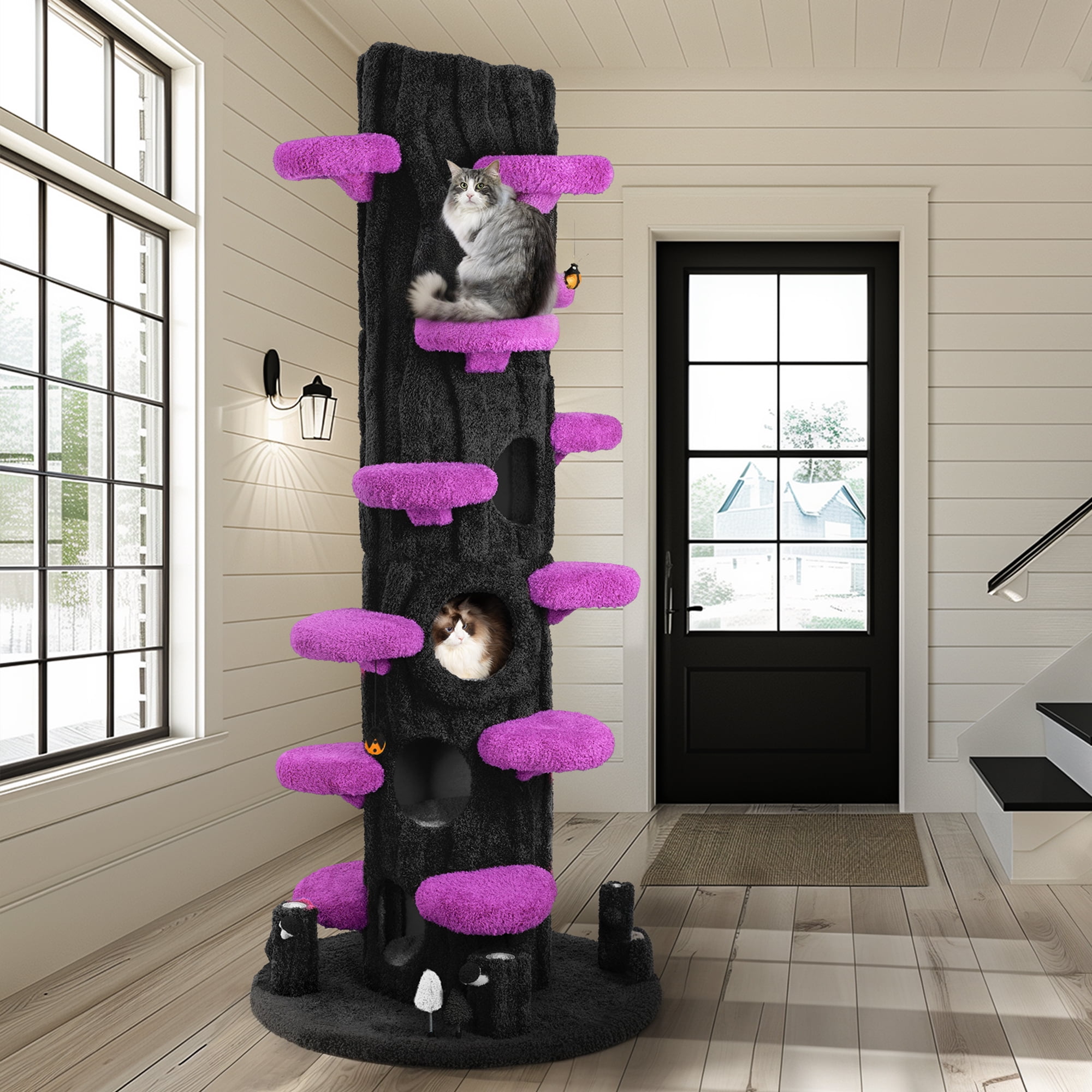 LHBCraft 88.6" Tall Cat Tree for Indoor Cats, Large Cat Tower with Luxury Cat Condo, Cat Tree Tower with Soft Cushion, Scratching Board, Plush Platform and Top Perch