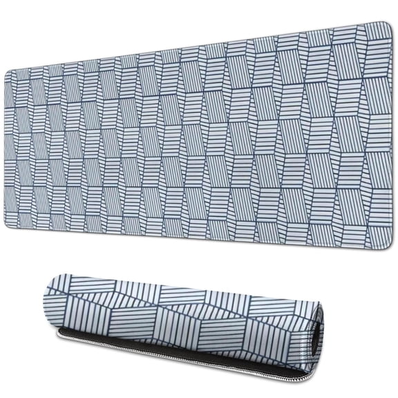 Long Mouse Pads for Desk,Blue Geometric Striped Pattern Desk Mats on Top Of Desks, Desk Mouse Pad Extra Large with 3mm Non-Slip Base and Stitched Edge for Gaming,Office,Work,Home 31.5"x11.8"