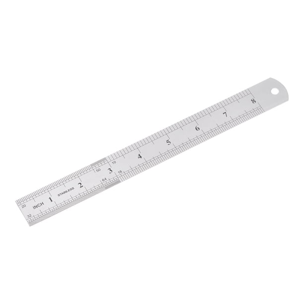 8 inch stainless steel ruler showing inch and metric markings