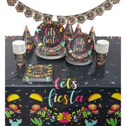 122 Piece Let's Fiesta Dinnerware Set with Hats, Fiesta Party Supplies Serves 24