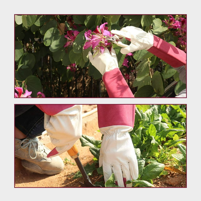 Handlandy Rose Gloves for Men & Women, Long Leather Gardening Gloves Thorn Proof, Best Garden Gifts & Tools for Gardener, Size: Large, Pink