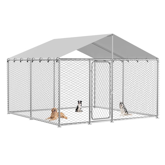 TIME RAY 10x10 ft Outdoor Dog Kennel Outside Heavy Duty Dog Enclosure with Waterproof UV-Resistant Cover and Security Lock