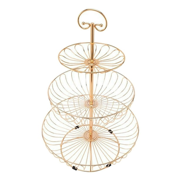 Cesta de alambre de 3 niveles para encimera de cocina, organizador de frutas y verduras de metal dorado