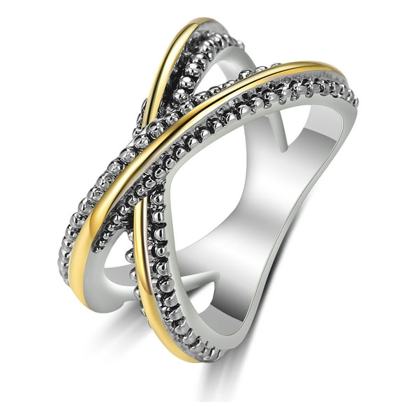 Mytys Gold and Silver Cross Rings for Women Vintage Design Twisted Cable Wire Statement Ring Jewelry Gift