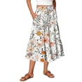 thumbnail image 3 of Women's Floral Midi Skirt, Drawstring High Waist Tiered Pleated Skirt, Casual Boho Skirt for Vacation, Daily Wear and Spring Outfits,Beige,L, 3 of 7
