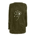 thumbnail image 4 of Lovskoo Fuzzy Fleece Pullover Tops for Women Winter Warm Round Neck Printed Long Sleeve with Pocket Solid Color Warm Top Olive Green, 4 of 5