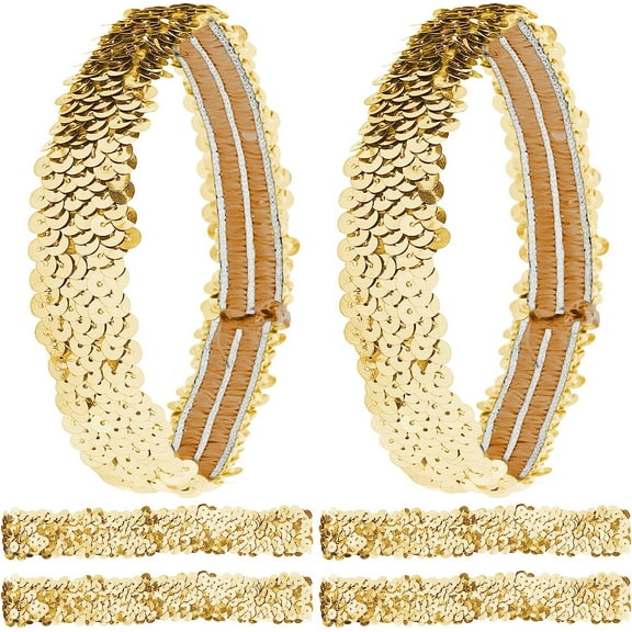 12PCS Sequin Headband Elastic Glow Stretch Sparkle Glitter Fashion Adjustable Hair Band Accessories Pack Set for Girls Women Teens Sports Dance Party Teams Crafts(Gold) DIY