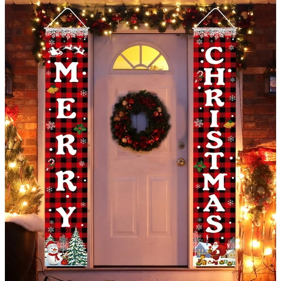 Merry Christmas Banner Christmas Decorations Xmas Porch Door Sign Decor Welcome Banner For Indoor Outdoor Wall Christmas Decorations Indoor Outdoor (72x12inch/180x30cm)