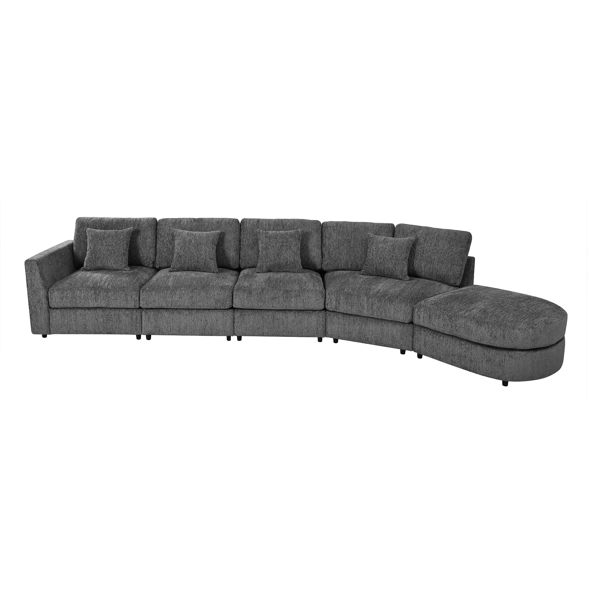 160.43" Oversized 5-Seater Curved Sectional Sofa with Ottoman, Chenille Upholstered Modular Couch Set with 4 Throw Pillows