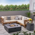thumbnail image 3 of GDF Studio Marconi Outdoor Acacia Wood 5 Seater Sectional Sofa Set with Fire Pit, Teak, Beige, and Dark Gray, 3 of 15
