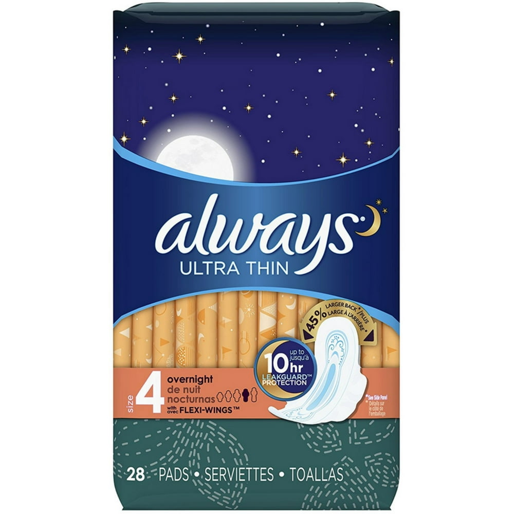3 Pack Always Ultra Thin Pads Overnight FlexiWings 28 Each Walmart