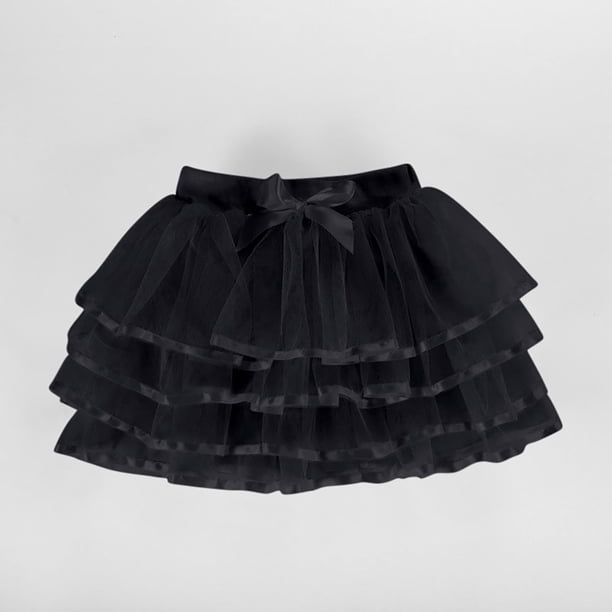 Falda de niña de color liso de malla con cintura elástica y lazo para deportes de ocio, falda de poliéster para niña