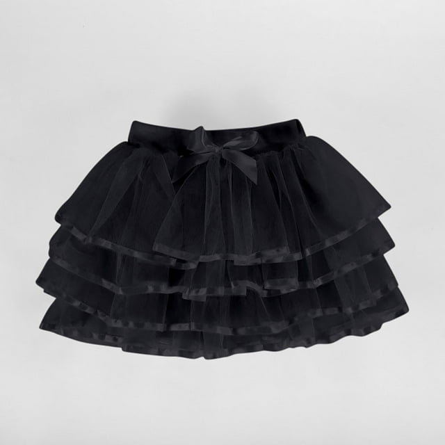 Falda de niña de color liso de malla con cintura elástica y lazo para deportes de ocio, falda de poliéster para niña