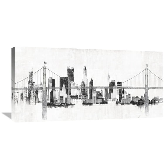 Global Gallery Avery Tillmon 'Bridge and Skyline Silver' Canvas Wall Art