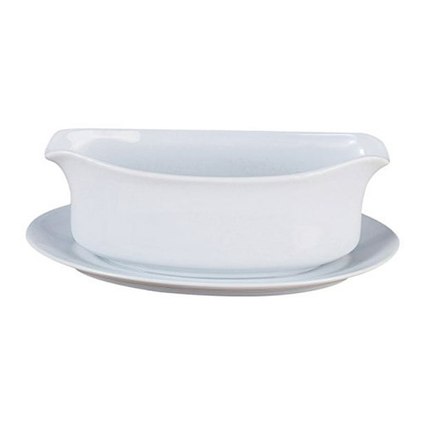 HIC Gravy Boat with Attached Saucer, Fine Porcelain, White, 18Ounces