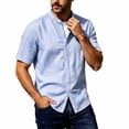 thumbnail image 5 of Men's Linen Shirts Short Sleeve Casual Summer Beach Button Down Shirt for Men Size 3XL Light Blue, 5 of 7