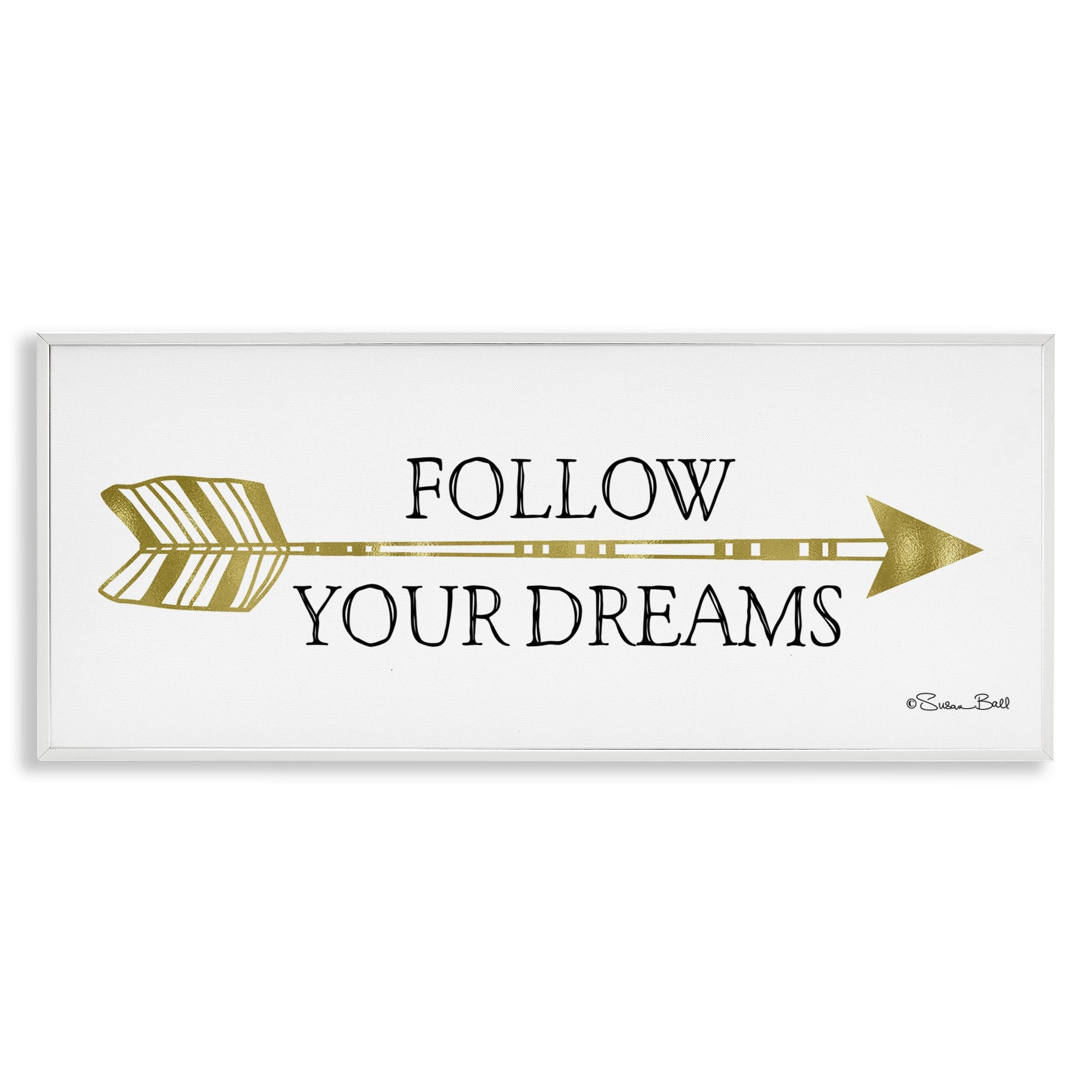 Stupell Industries Follow Your Dreams Patterned Golden Arrow Motivational Sign,24 x 10, Design by Sn Ball