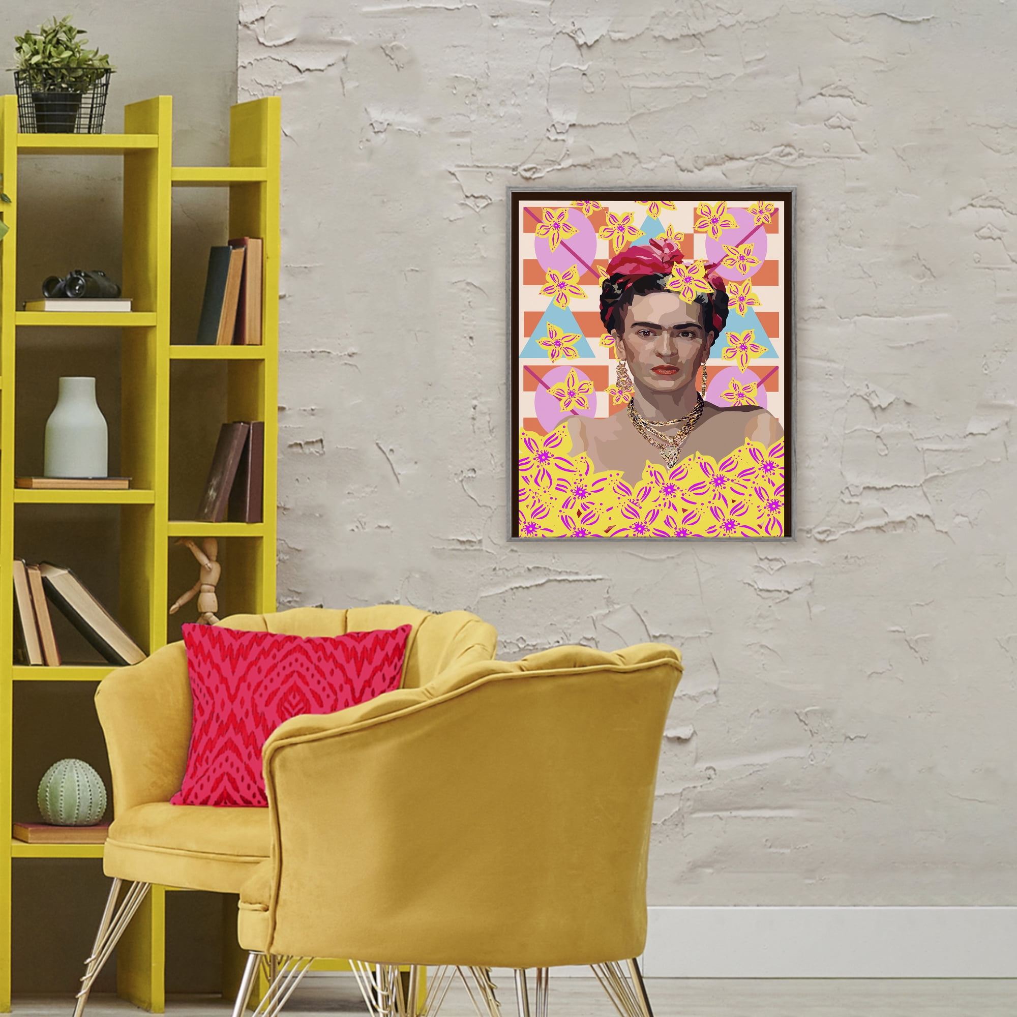 Frida's Floral Journey Gray Framed Giclee Art, design by Lynnda Rakos