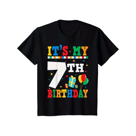 children’s wear It's My 7th Birthday Retro Colorful Graphic T-Shirt for Kids Boys Girls 7 Year Old Birthday Party Gift Cute Toddler Short Sleeve Tee
