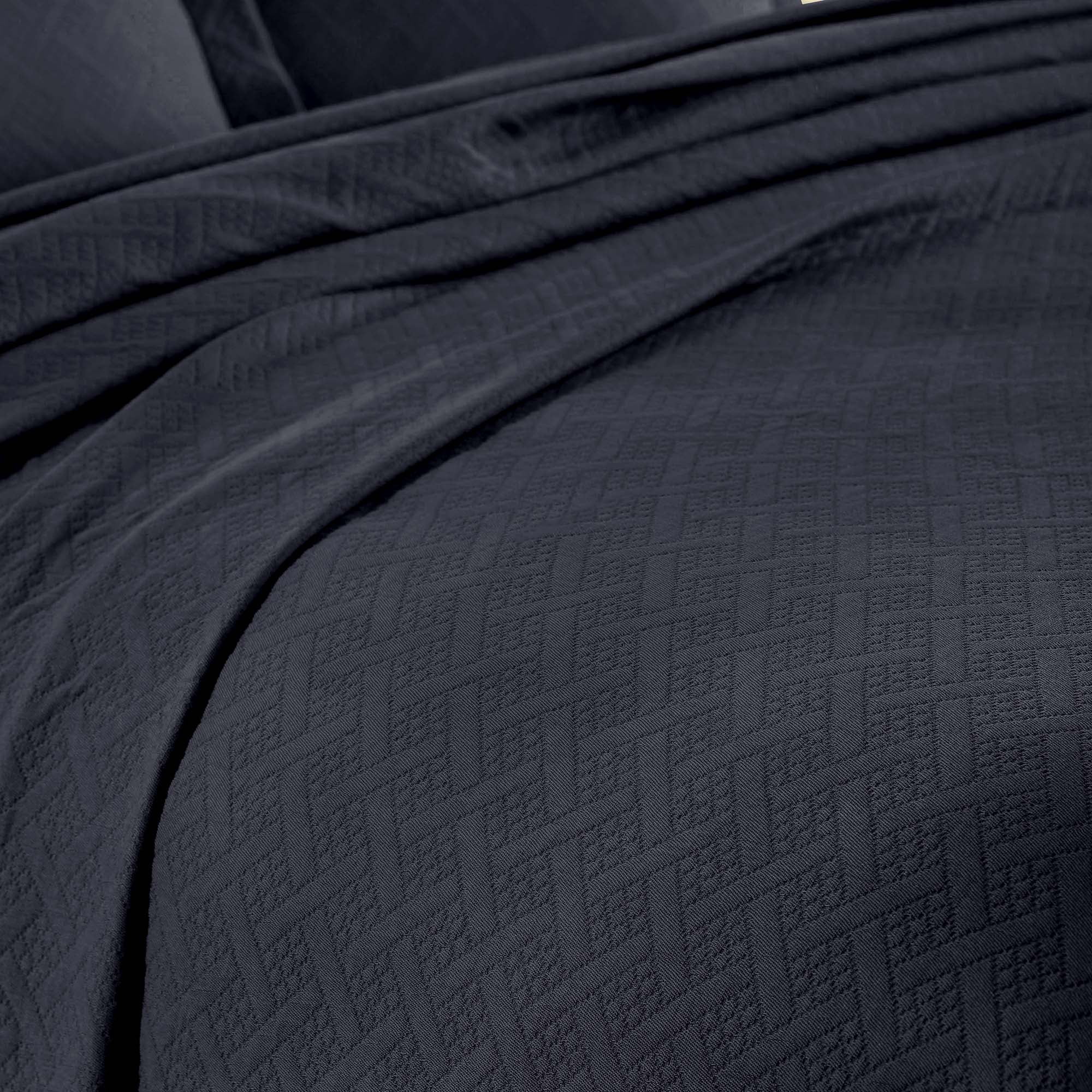 Superior Basket Weave 2 Piece Decorative Cotton Bedspread, Lightweight Bedding Set, Twin Size, Blue