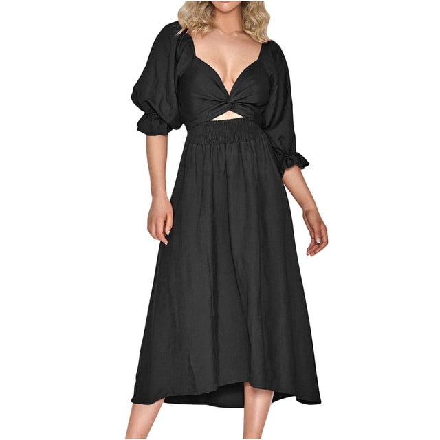 Gspmoly Robes pour Femmes Grande Taille, Robe Longue Décontractée d'Été à Manches Courtes à Col en V à la Mode pour Femmes, Offres de Robes de Mariage pour Femmes