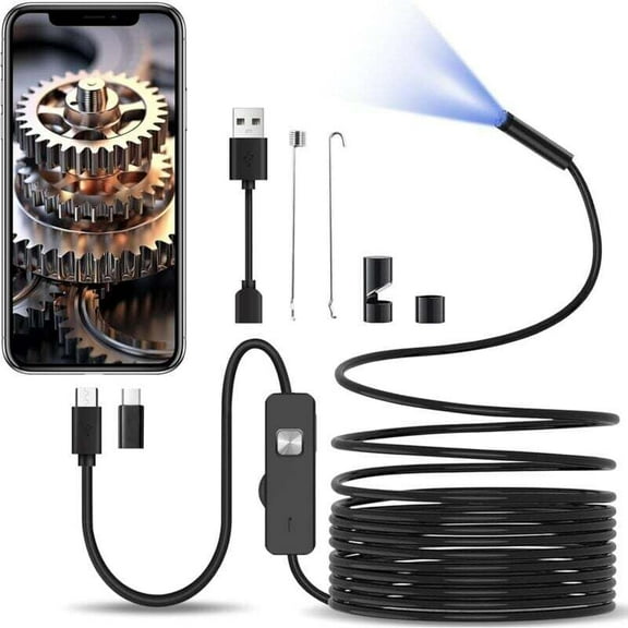 10m Semi-Rigid Endoscope Camera with Light, 8.0mm Type C 6 LED, USB Inspection Camera Compatible with Android Phones Tablets