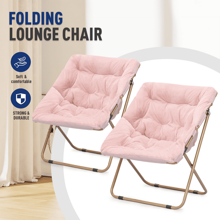 BEZT Cozy Chair Square Folding Faux Fur Saucer Chair for Bedroom