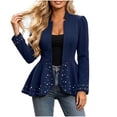 thumbnail image 2 of GaThRRgYP Womens Jean Jacket Cropped Women's Stand Collar Open Front Waist Fitted Peplum Hem Solid Color Pearl Embellished Stylish Long Sleeve Jacket Blue XXXL, 2 of 8