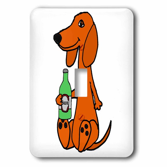 3dRose, Funny Cute Red Dachshund Dog Drinking Beer Cartoon, single toggle switch