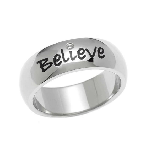 "Believe" Inspirational Stainless Steel Cubic Zirconia Ring size 5