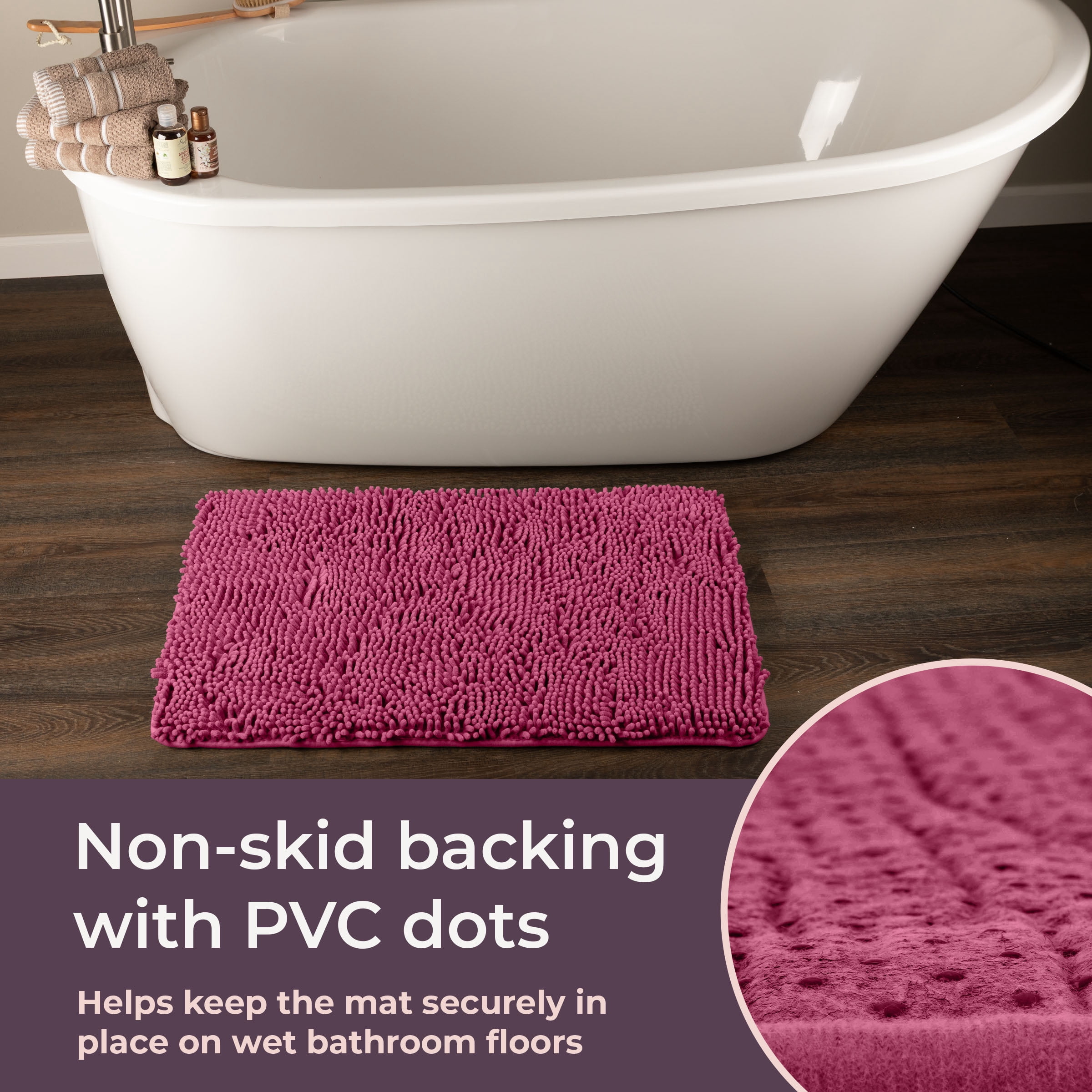 Lavish Home 2-Piece Memory Foam Bath Mat Set with Non-Slip Base (Pink)