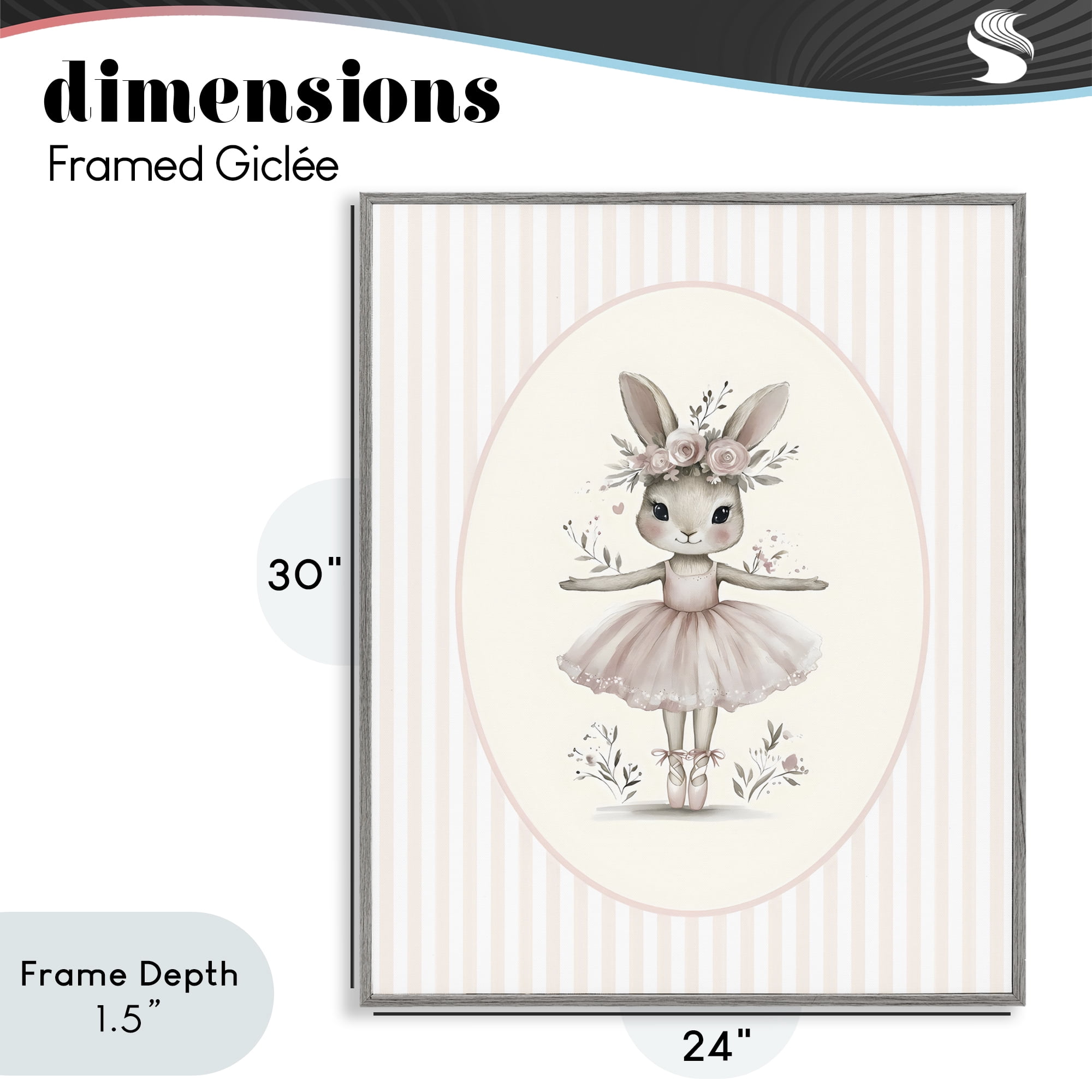 Stupell Industries Nursery Ballerina Bunny Striped Gray Framed Giclee Art, design by LSR Design Studio