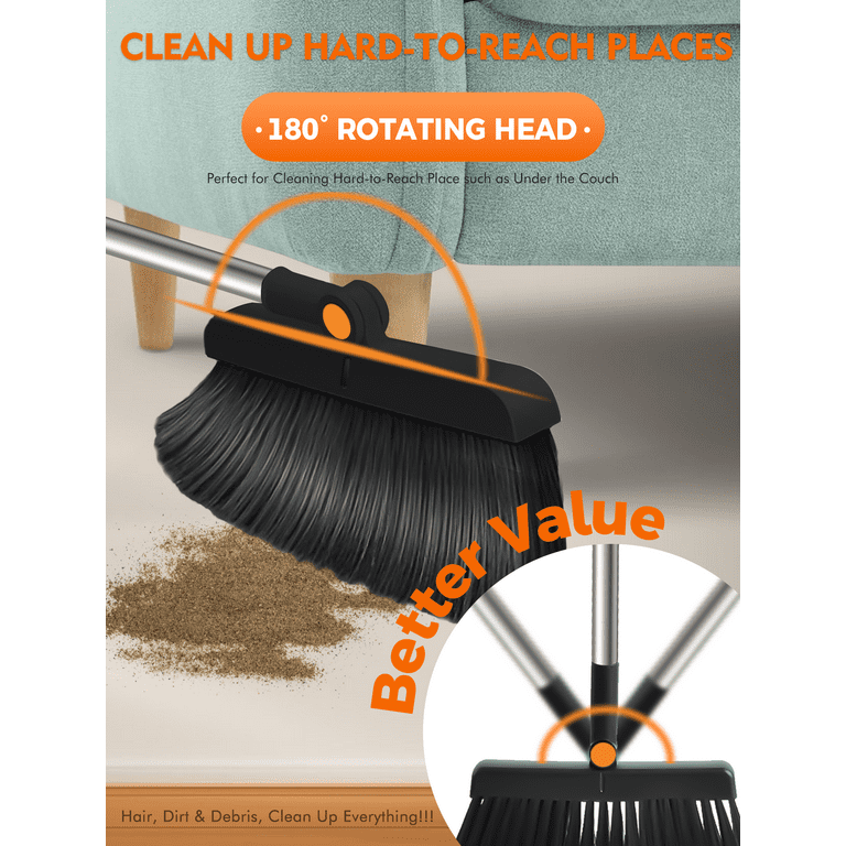 Household Broom And Dustpan Set, Long Handle Floor Cleaning Broom Dustpan  Set, Rotatable Broom And Dustpan With Comb Tooth, To Remove Dust And  Garbage, For Home, Kitchen, Room, Office, Cleaning Supplies, Cleaning
