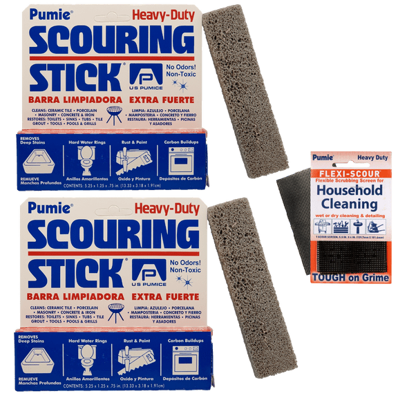 PUMIE Scouring Stick Combo, 2 Pack with Flex Screen, Toilet Bowl Ring Remover, Heavy Duty Extra Strong Pumice Cleaning Bar, Pumice Stone for Cleaning  Toilet Rings, Bathroom & Kitchen Stains