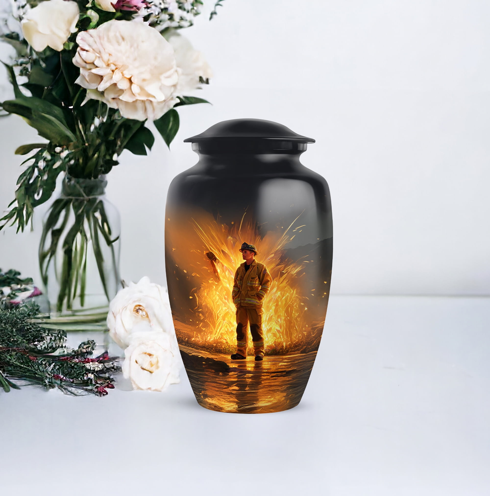 Fire Fighter Cremation Urn For Ashes Women And Man, 1 Large & Small Keepsake Urns For Human Ashes For Mom Set 4, Crematory Urns For Adults Humans, Funeral Urn For Male And Female