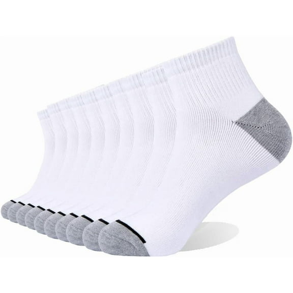 10P Pack Unisex Cotton Moisture Wicking Cushion Ankle Socks White 10-13