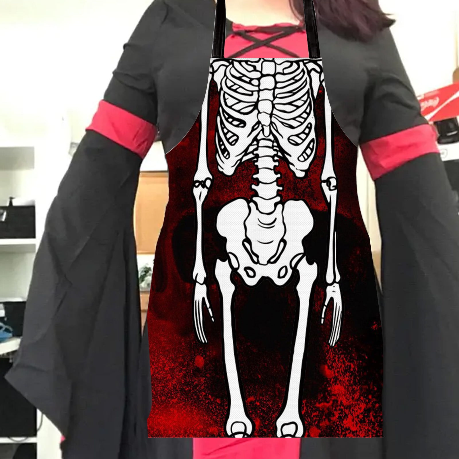 Halloween Apron For Men And Women, Premium Skull Rose Pattern Gothic Holiday Decorative Apron for Kitchen, Dining Room, Cooking