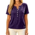 thumbnail image 5 of Short Sleeve Tops for Women V Neck Button Down Casual Henley Tops for Women Summer Vintage Relaxed Fit Basic T Shirts Dark Purple XXL, 5 of 7