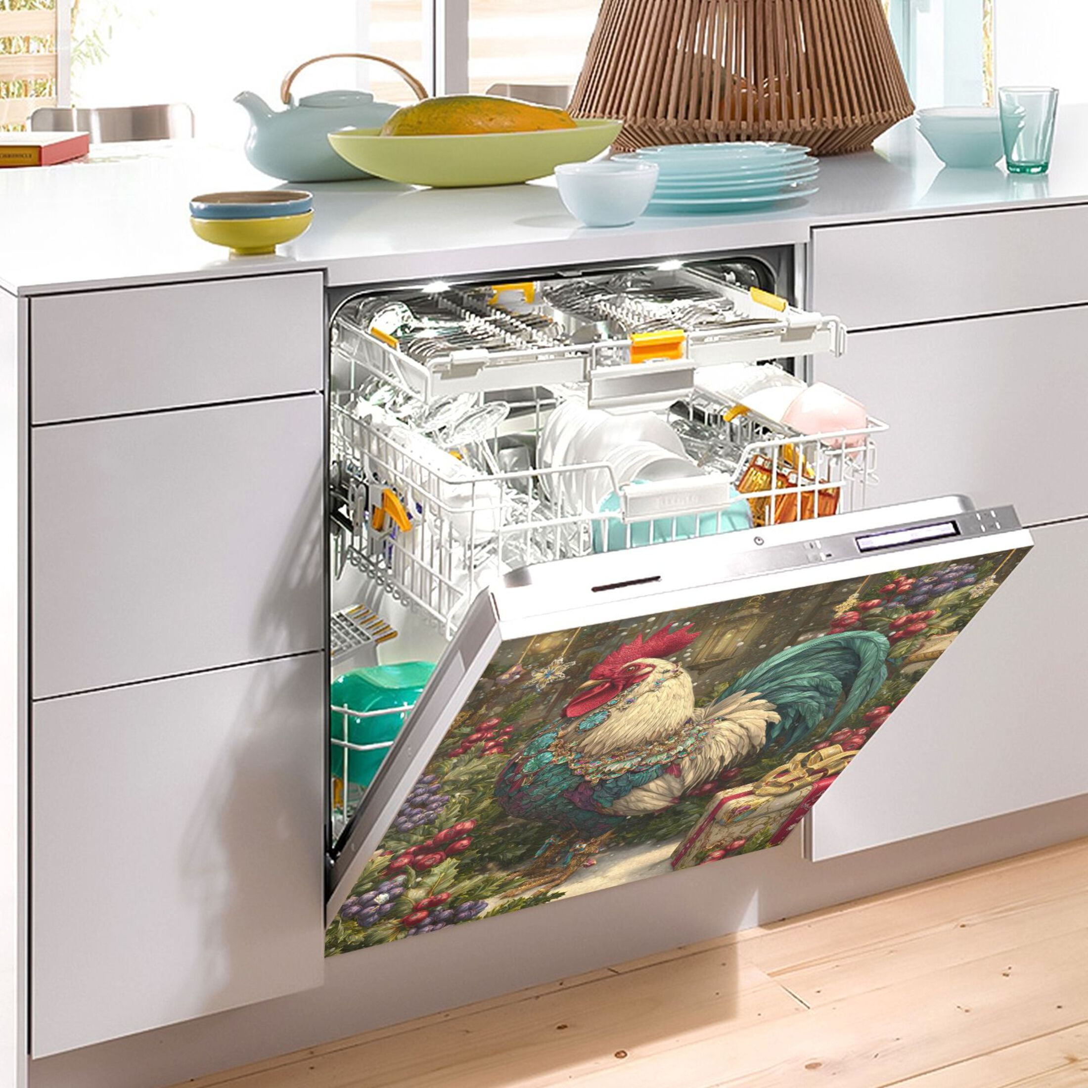 Dishwasher Sticker Magnetic Dishwasher Sticker Magnetic Decorative Sticker Refrigerator Sticker Dishwasher Decorative Stickers Magical Christmas Rooster