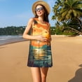 thumbnail image 3 of Easygdp Tropical Sunset Paradise para Vestido Transpirable de Mujer, Vestido Suelto de Manga Corta con Pliegues y Bolsillos para el Verano, 3 of 7