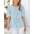 thumbnail image 3 of PRETTYGARDEN Women's Summer Tie Front Striped Shirt Trendy Cute Babydoll Tops Fashion Peplum Puffy Sleeve Blouse, 3 of 9
