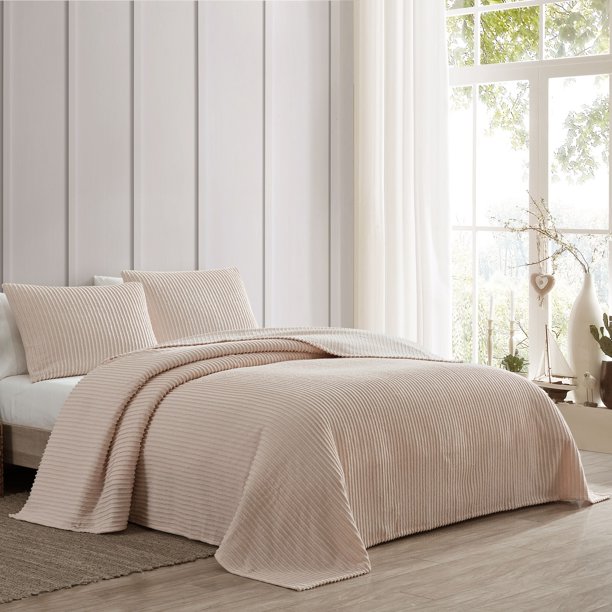 Channel Chenille Bedspread Blush Twin