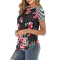thumbnail image 4 of LELINTA Summer Women Blouses Elegant Shirts Floral Print Slim Fashion Short Sleeve Tops Striped with Elbow Patch T-Shirt, Navy Blue/ Black, S-2XL, 4 of 6