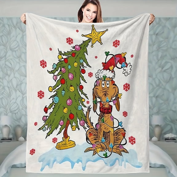 Luxury For All Season A Christmas Cartoon Green Monster Flannel Printed Blanket, Soft And Comfortable Blanket. Christmas, Thanksgiving Decorations. Ideal For Gift Giving. Suitable For Decorating Room