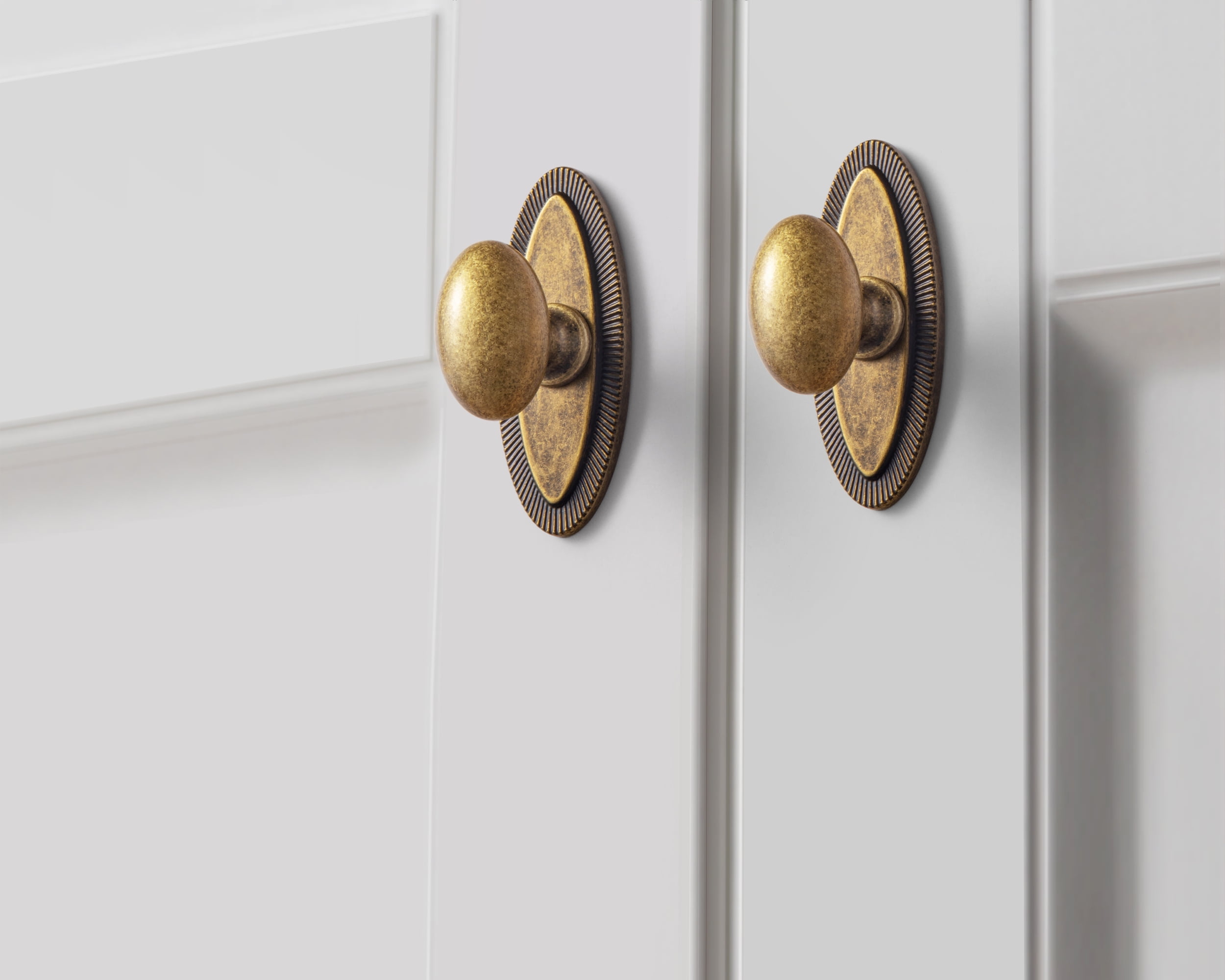 Goo-Ki Oval Antique Brass Cabinet Knobs with Oval Backplate, Zinc Alloy Cabinet Handles Hardware for Cupboard,Dresser & Drawer, 6 Packed