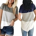 thumbnail image 1 of T-shirt d'Allaitement pour Femmes Enceintes, Hauts d'Allaitement, Rayé, Manches Courtes, 1 of 5