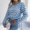 thumbnail image 3 of Vedolay Fall Sweaters Women's Crew Neck Sweater 2023 Long Sleeve Solid Color Casual Knitted Pullover Tops,Blue M, 3 of 5