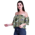 thumbnail image 3 of Moomaya Haut Court Imprimé pour Femmes à Épaules Dénudées, Manches à Volants, Vêtement d'Été, Blouse Bohème, 3 of 5