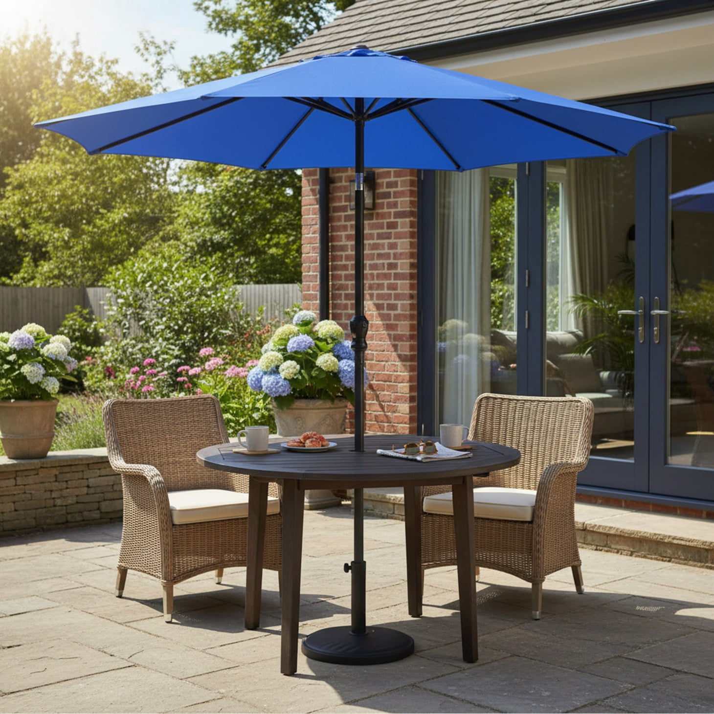 EDX 9FT Patio Umbrella Market Umbrella w/Tilt and Crank Heavy-Duty Round Outdoor Umbrellas for Garden, Deck, Backyard, Pool and Beach, blue
