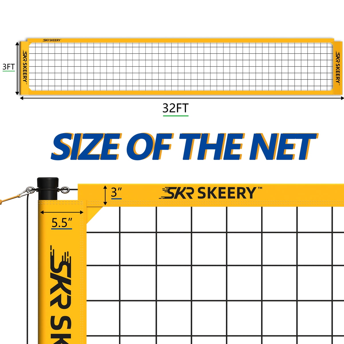 SKEERY Outdoor Heavy Duty Volleyball Net Set, Anti-Sag Design, Adjustable Aluminum Poles, Portable Volleyball Net for Backyard,Grass and Beach（Yellow)